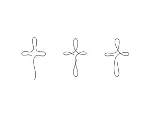 One line Christian cross symbol. Trendy concept fashion design. Vector illustration