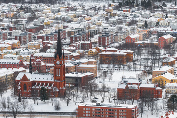 Sundsvall, Sweden A view over the frozen city on a winter day. 