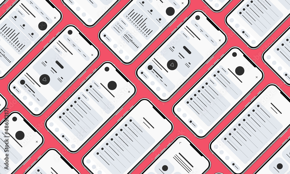 Poster Set of UI UX Wireframes, GUI screens any app flat design template for mobile apps, responsive website application wireframes. Web design UI kit.