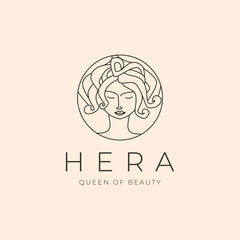 beauty face line art logo vector symbol illustration design, woman face minimal logo design