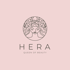 beauty woman face logo vector minimalist illustration design, line art style