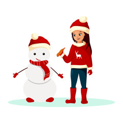 little girl with snowman