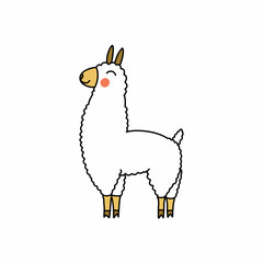 lama doodle icon, vector color line illustration