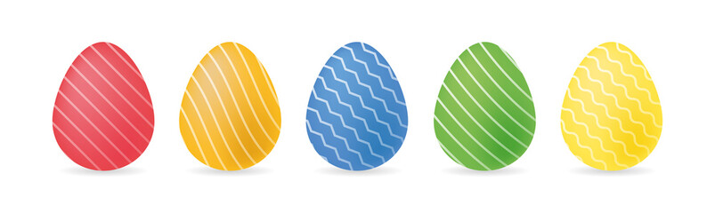 Colorful cute easter eggs. Set of 3d realistic eggs in  celebration ornament. Vector illustration. 
