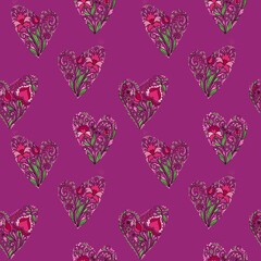 Seamless floral pattern in the form of hearts. Endless pattern. Pictures for Valentine's Day. Hearts. Love. The senses