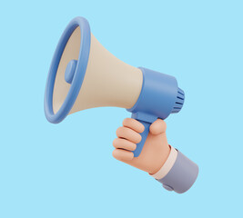 Hand holding a Megaphone on blue background