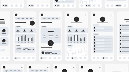 Set of UI UX Wireframes, GUI screens any app flat design template for mobile apps, responsive website application wireframes. Web design UI kit. - obrazy, fototapety, plakaty