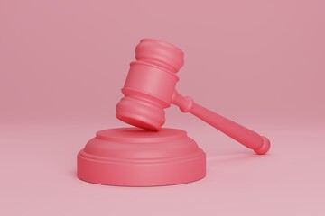 3D illustration Pink Gavel Judge Law Concept - obrazy, fototapety, plakaty