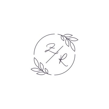 recommend clip art: Initials ZR monogram wedding logo with simple leaf outline and circle style