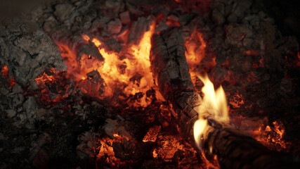 Close up of Burning charcoal in stove for cooking food or barbecue and another food of Thailand.