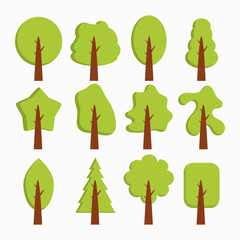 set of green tree plant illustration