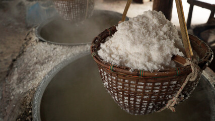 Natural rock salt production at Bo Kluea in Nan province, Thailand.