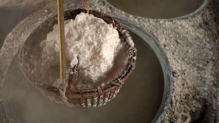 Natural rock salt production at Bo Kluea in Nan province, Thailand.