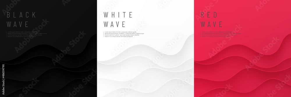 Canvas Prints set of wavy curve lines layers on black, white and red background. modern futuristic banner collecti