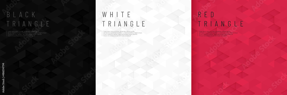 Wall mural set of abstract black, white and dark red geometric triangle shape pattern background. 3d hexagon te
