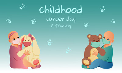 banner for the International Day of Childhood Cancer with a boy and a girl in protective masks