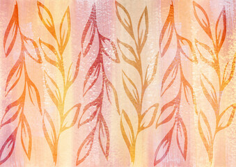 Watercolor provence Background. Autumn leaves. Orange and red colors