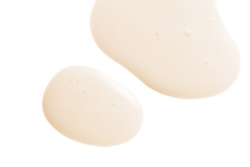 Creamy serum texture. Soft yellow skincare liquid drops. Cosmetic emulsion swatch isolated on white...