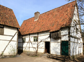 Fototapeta na wymiar ancient, cute white farmhouse in Bokrijk, Belgium