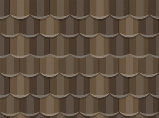 Seamless tile roof. Textured pattern of repeat ceramic rooftop. Clay tiles texture of house covering. Shingles illustration