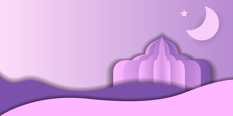 illustration of a background with mosque in papercut style.