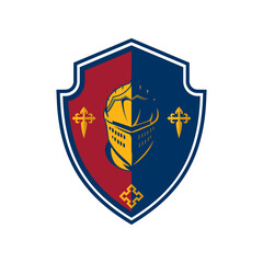 Silhouette warrior helmet armor in shield. Emblem logo concept.