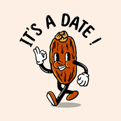 cartoon date fruit character illustration in vintage style