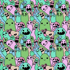 Naklejka premium Cartoon seamless monster alien pattern for fabrics and textiles and packaging and gifts and cards and linens and kids
