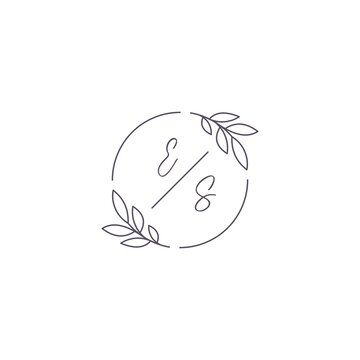 recommend clip art: Initials ES monogram wedding logo with simple leaf outline and circle style