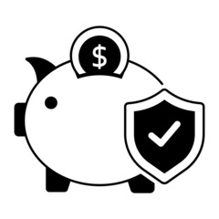 Personal Saving coverage stock illustration, Save Money Insurance Premiums Vector Icon Design, Financial loss Protection Symbol, Risk management Sign, Piggy Bank with Shield Concept 