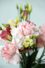 Bouquet with pink carnations and eustoma