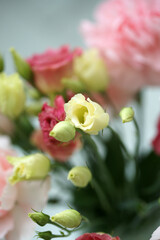 Bouquet with pink carnations and eustoma