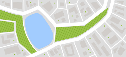 Fototapeta premium City map. Town streets with park and river. Downtown gps navigation plan, abstract transportation urban. Vector maptown small road pattern texture