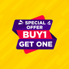 Special offer buy one get one sale banner with editable text effect