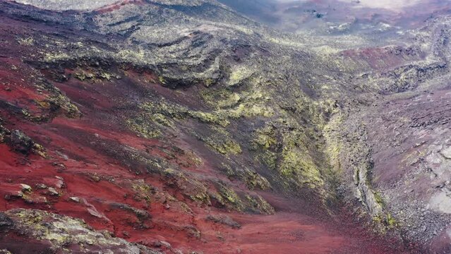 Volcano craters and black lava fields near Tolbachik volcano. Northern eruption craters, Kamchatka peninsula, Russia