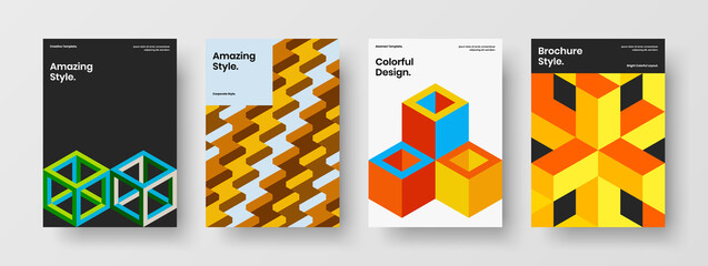 Fototapeta premium Premium geometric pattern magazine cover illustration bundle. Colorful poster vector design template set.
