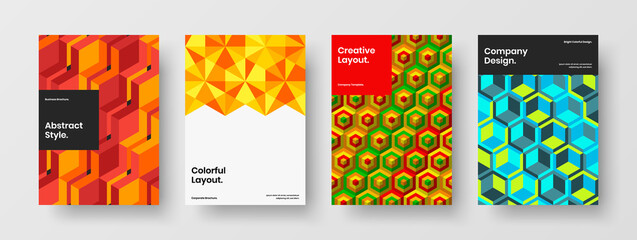 Naklejka premium Simple poster A4 vector design template collection. Vivid geometric pattern flyer layout composition.