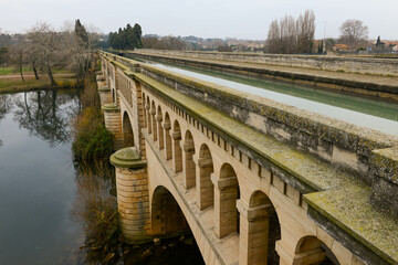 Naklejka premium Canal bridge over river Orb at Beziers in France