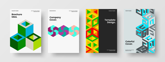 Fototapeta premium Clean geometric shapes magazine cover layout collection. Colorful annual report design vector illustration composition.