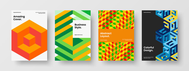 Obraz premium Fresh geometric hexagons presentation concept bundle. Premium corporate cover A4 vector design illustration collection.