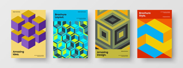 Obraz premium Clean geometric pattern postcard illustration collection. Fresh company cover vector design template composition.