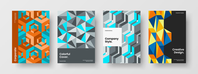 Fototapeta premium Amazing catalog cover design vector illustration bundle. Trendy mosaic tiles company brochure layout collection.