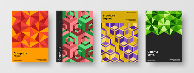 Simple mosaic hexagons company identity template composition. Trendy book cover A4 design vector illustration bundle.