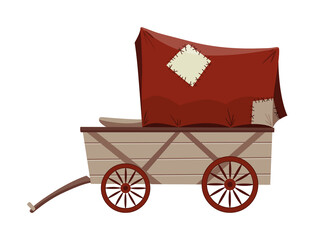 Fototapeta na wymiar Wild west cartoon wagon with tent. Old western carriage icon isolated on white background