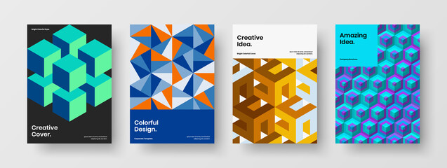 Simple geometric shapes presentation concept bundle. Original banner A4 design vector illustration set.
