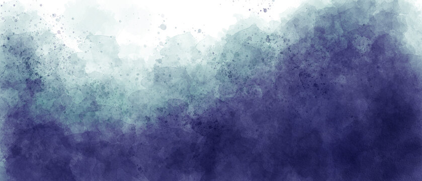 Blue Green Sea Sky Gradient Watercolor Background With Clouds Texture	
