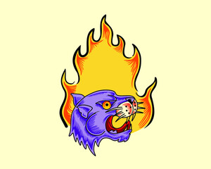 phanter fire vector illustration tattoo animal art print