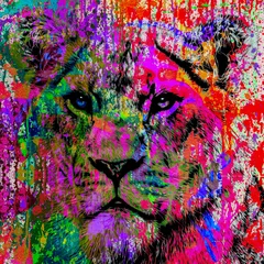 Poster abstract colorful lion muzzle illustration, graphic design concept © reznik_val
