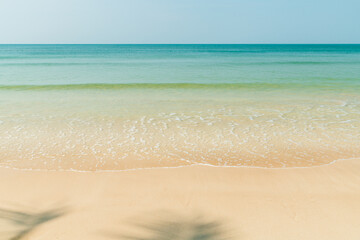 Bueatiful beach with white sand. ocean wave on clean sandy beach. summer festival