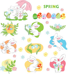 Obraz premium A set of cutie bunnies and rabbits family Easter.